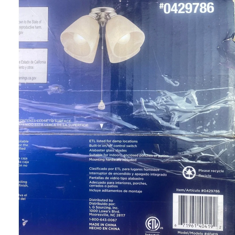 Harbor Breeze Ceiling Fan Light Kit Brushed Nickel Finish Alabaster Glass Shades